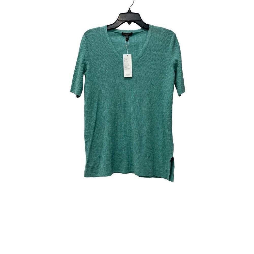 NWT Eileen Fisher Size XXS Organic Linen Crepe Stretch VNeck Elbow Sleeve Tunic
